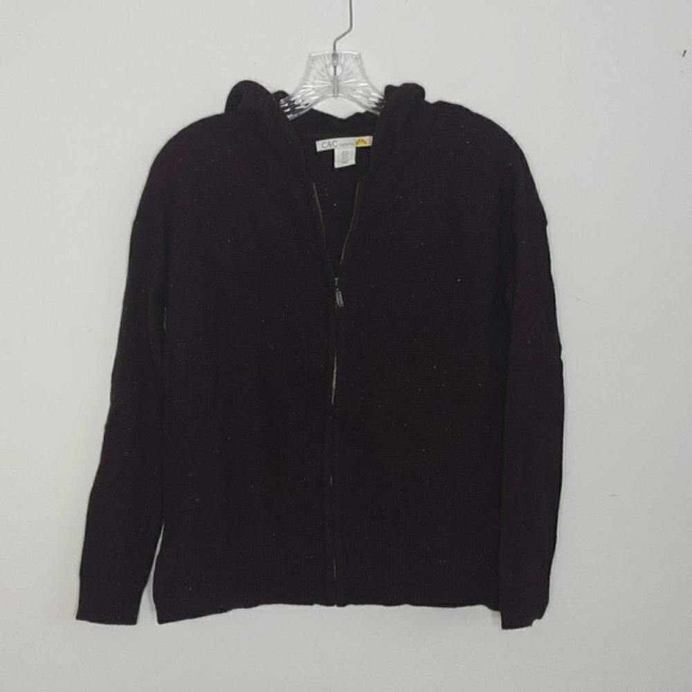 C&C California Purple Wool Blend Hooded Zip Up Sweater